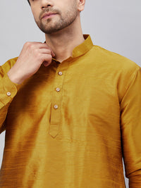 Thumbnail for VM by Vastramay Men's Mustard And Black Cotton Blend Kurta Pyjama Set - Distacart