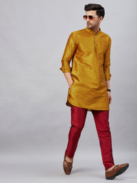 Thumbnail for VM by Vastramay Men's Mustard And Maroon Cotton Blend Kurta Pyjama Set - Distacart