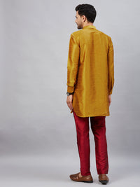 Thumbnail for VM by Vastramay Men's Mustard And Maroon Cotton Blend Kurta Pyjama Set - Distacart