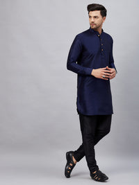 Thumbnail for VM by Vastramay Men's Navy Blue And Black Cotton Blend Kurta Pyjama Set - Distacart