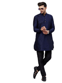 Thumbnail for VM by Vastramay Men's Navy Blue And Black Cotton Blend Kurta Pyjama Set - Distacart