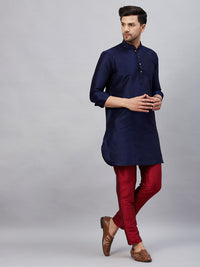 Thumbnail for VM by Vastramay Men's Navy Blue And Maroon Cotton Blend Kurta Pyjama Set - Distacart