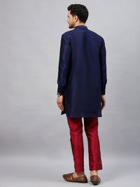 Thumbnail for VM by Vastramay Men's Navy Blue And Maroon Cotton Blend Kurta Pyjama Set - Distacart