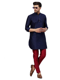 Thumbnail for VM by Vastramay Men's Navy Blue And Maroon Cotton Blend Kurta Pyjama Set - Distacart