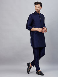 Thumbnail for VM by Vastramay Men's Navy Blue And Navy Blue Cotton Blend Kurta Pyjama Set - Distacart