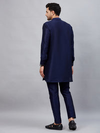 Thumbnail for VM by Vastramay Men's Navy Blue And Navy Blue Cotton Blend Kurta Pyjama Set - Distacart