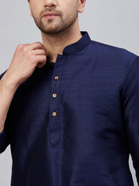 Thumbnail for VM by Vastramay Men's Navy Blue And Navy Blue Cotton Blend Kurta Pyjama Set - Distacart