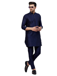 Thumbnail for VM by Vastramay Men's Navy Blue And Navy Blue Cotton Blend Kurta Pyjama Set - Distacart