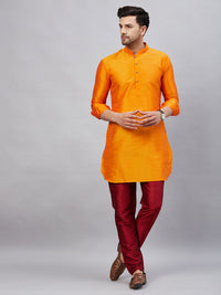 Thumbnail for VM by Vastramay Men's Orange And Maroon Cotton Blend Kurta Pyjama Set - Distacart