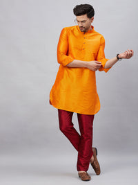 Thumbnail for VM by Vastramay Men's Orange And Maroon Cotton Blend Kurta Pyjama Set - Distacart