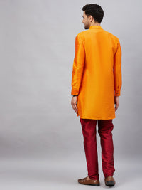 Thumbnail for VM by Vastramay Men's Orange And Maroon Cotton Blend Kurta Pyjama Set - Distacart