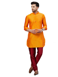 Thumbnail for VM by Vastramay Men's Orange And Maroon Cotton Blend Kurta Pyjama Set - Distacart
