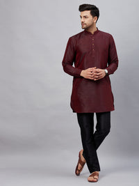 Thumbnail for VM by Vastramay Men's Wine And Black Cotton Blend Kurta Pyjama Set - Distacart