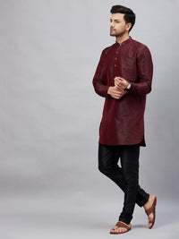 Thumbnail for VM by Vastramay Men's Wine And Black Cotton Blend Kurta Pyjama Set - Distacart