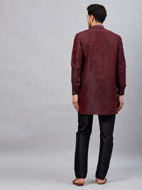 Thumbnail for VM by Vastramay Men's Wine And Black Cotton Blend Kurta Pyjama Set - Distacart