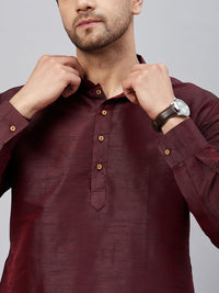 Thumbnail for VM by Vastramay Men's Wine And Black Cotton Blend Kurta Pyjama Set - Distacart