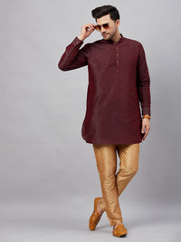Thumbnail for VM by Vastramay Men's Wine And Rose Gold Cotton Blend Kurta Pyjama Set - Distacart