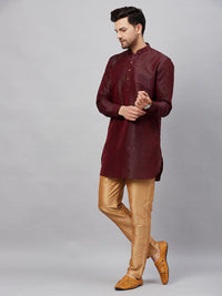 Thumbnail for VM by Vastramay Men's Wine And Rose Gold Cotton Blend Kurta Pyjama Set - Distacart