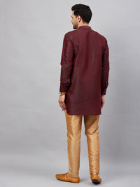 Thumbnail for VM by Vastramay Men's Wine And Rose Gold Cotton Blend Kurta Pyjama Set - Distacart