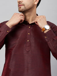 Thumbnail for VM by Vastramay Men's Wine And Rose Gold Cotton Blend Kurta Pyjama Set - Distacart