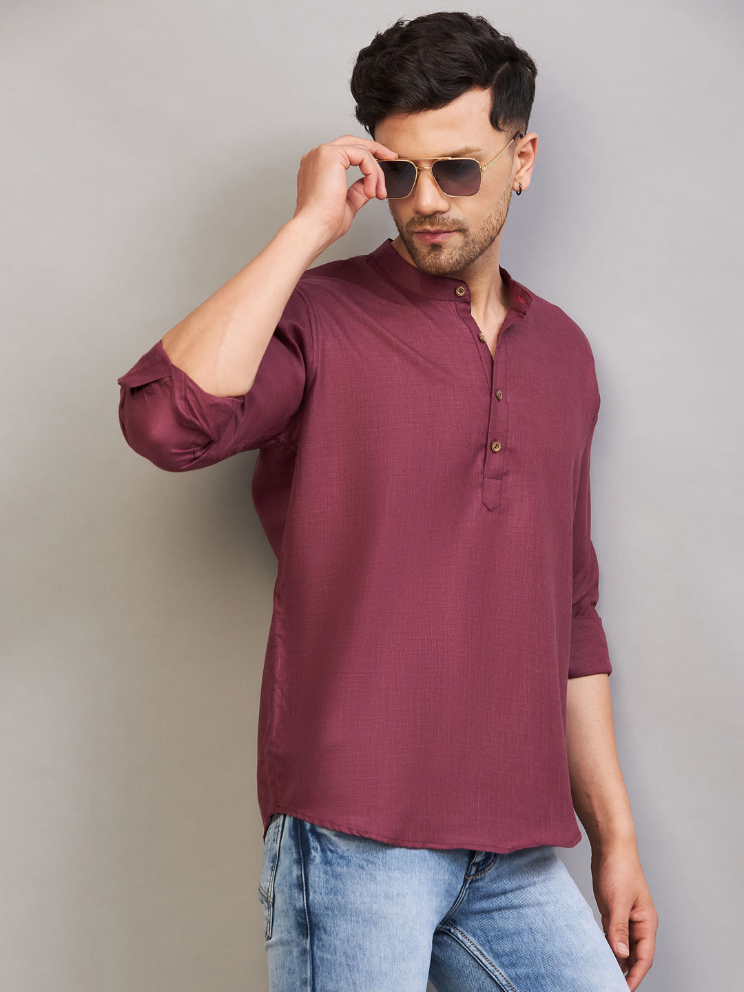VM by Vastramay Men's Purple Cotton Blend Kurta - Distacart