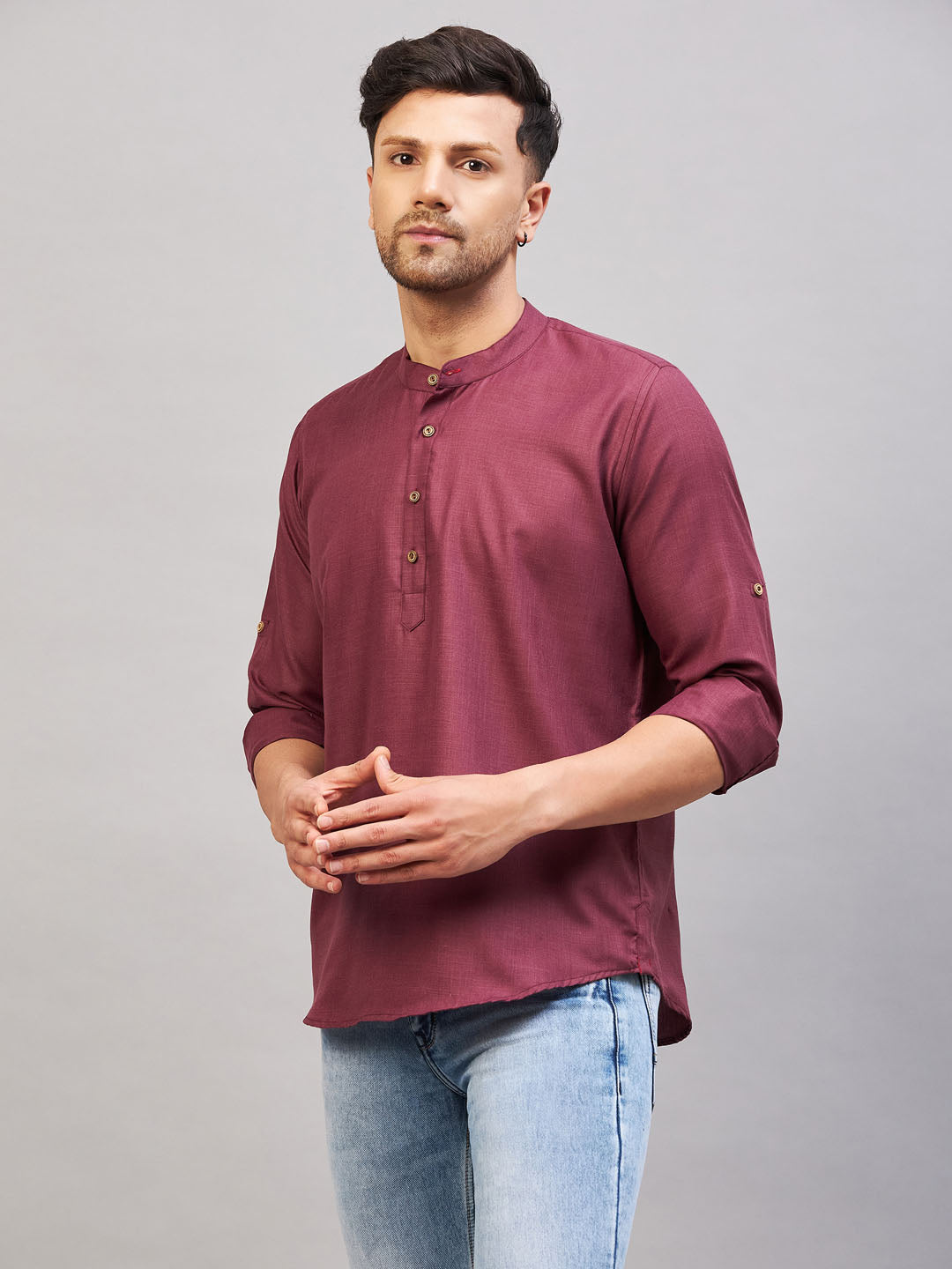 VM by Vastramay Men's Purple Cotton Blend Kurta - Distacart