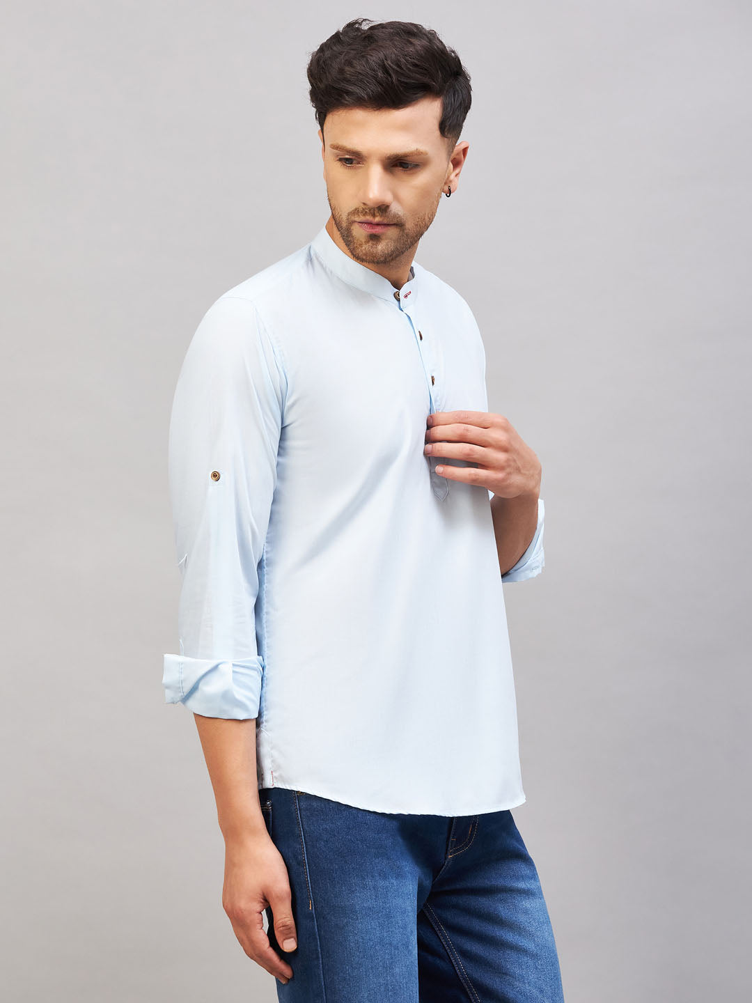 VM by Vastramay Men's Aqua Cotton Blend Kurta - Distacart