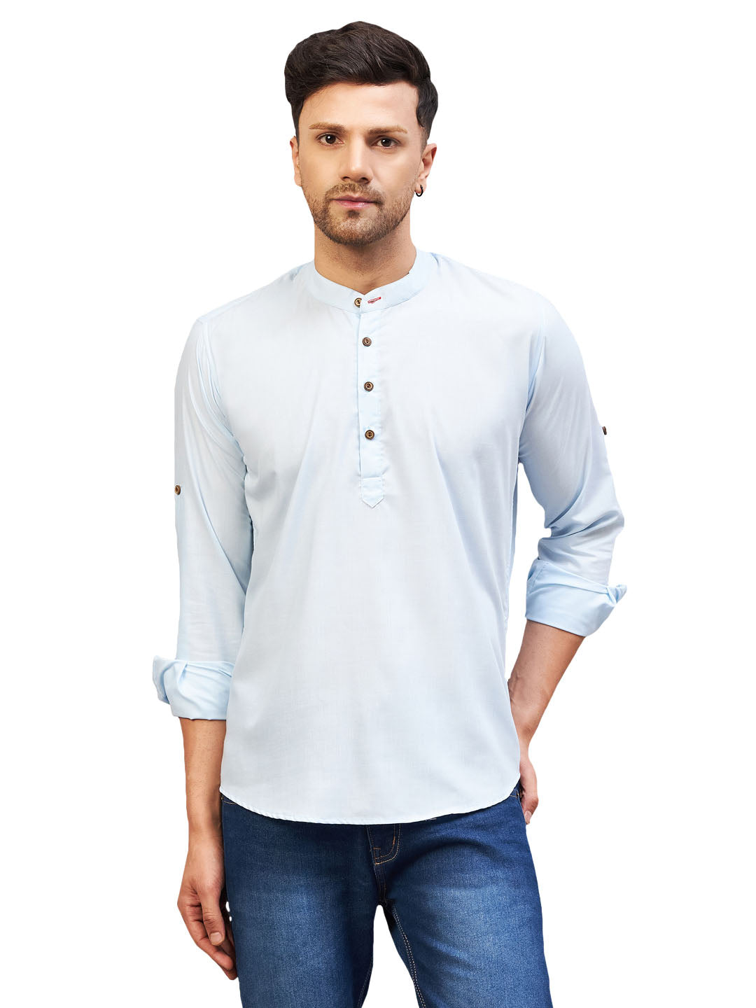 VM by Vastramay Men's Aqua Cotton Blend Kurta - Distacart