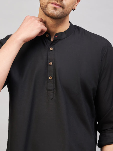 VM by Vastramay Men's Black Cotton Blend Kurta - Distacart
