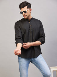 Thumbnail for VM by Vastramay Men's Black Cotton Blend Kurta - Distacart