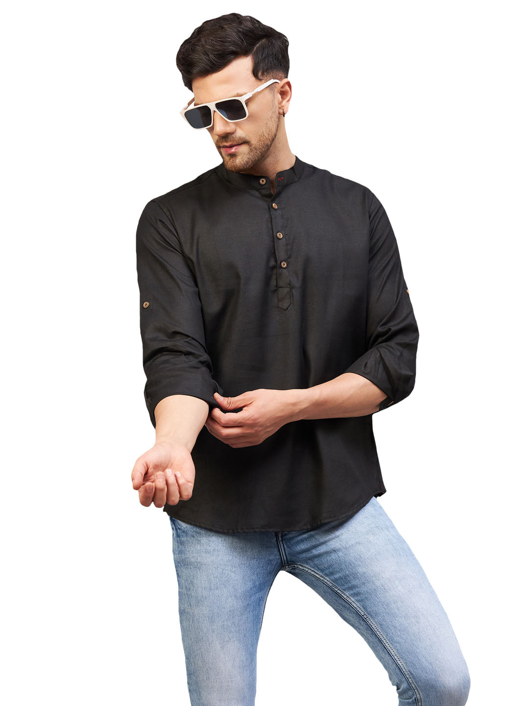 VM by Vastramay Men's Black Cotton Blend Kurta - Distacart