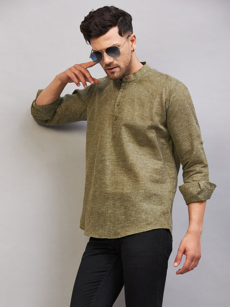 VM by Vastramay Men's Green Cotton Blend Kurta - Distacart