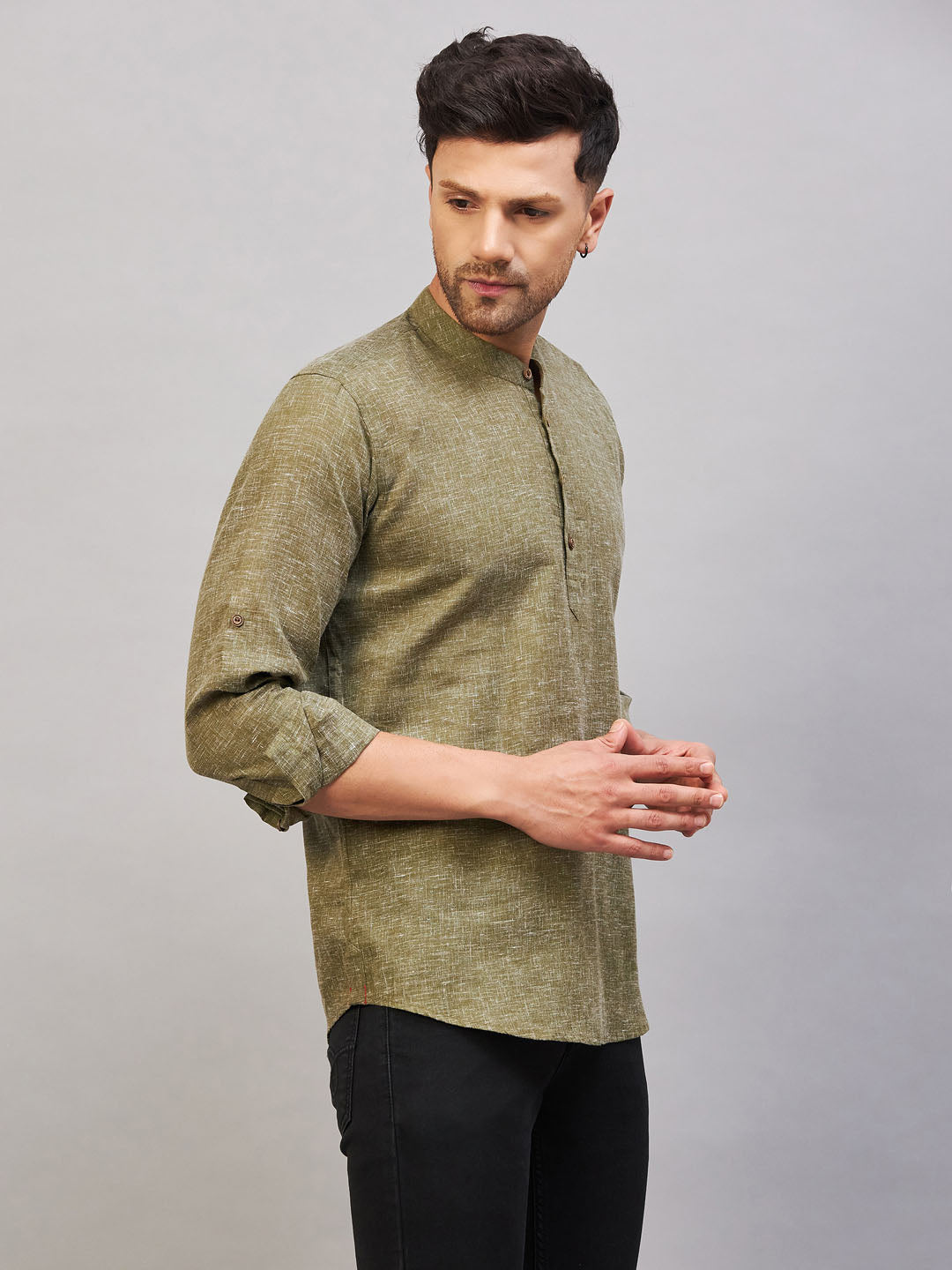 VM by Vastramay Men's Green Cotton Blend Kurta - Distacart