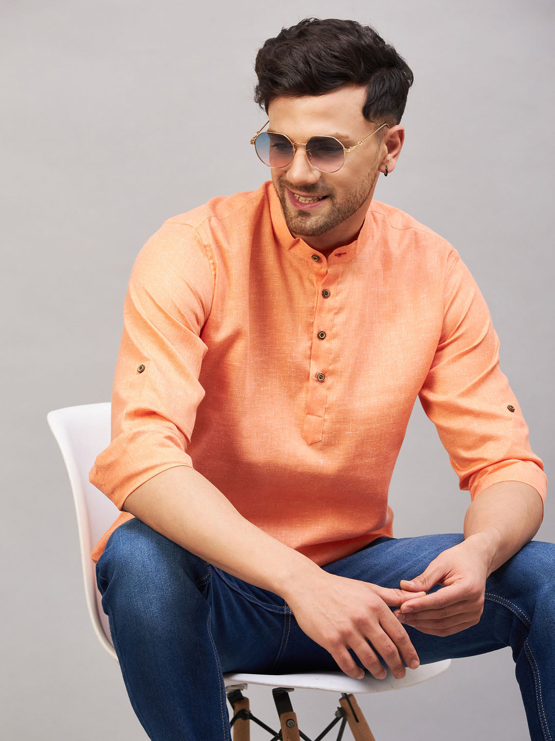 VM by Vastramay Men's Orange Cotton Blend Kurta - Distacart
