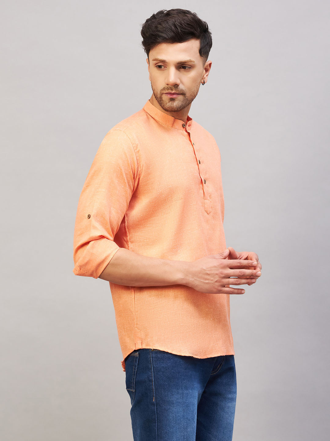 VM by Vastramay Men's Orange Cotton Blend Kurta - Distacart