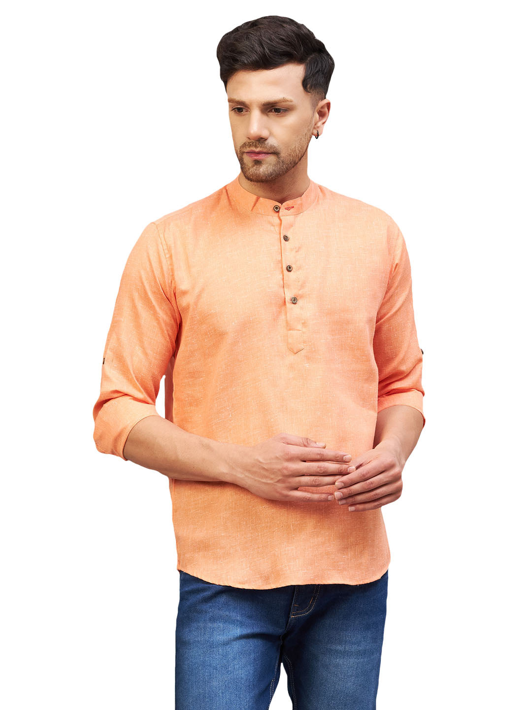 VM by Vastramay Men's Orange Cotton Blend Kurta - Distacart