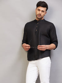 Thumbnail for VM by Vastramay Men's Black Cotton Blend Kurta - Distacart