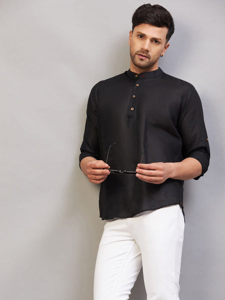 VM by Vastramay Men's Black Cotton Blend Kurta - Distacart