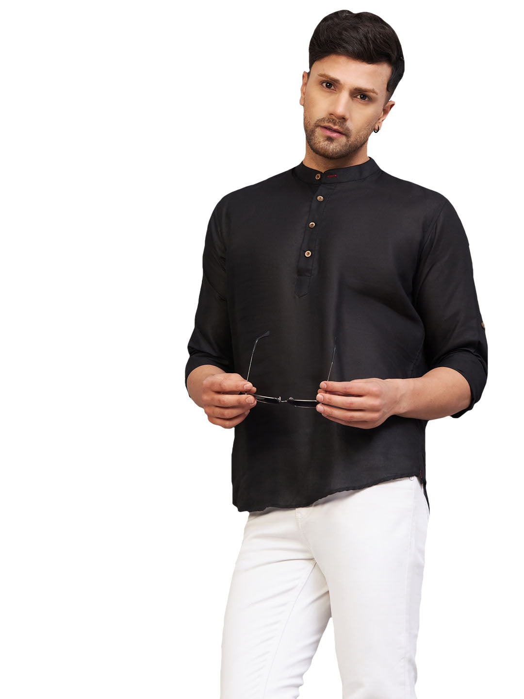 VM by Vastramay Men's Black Cotton Blend Kurta - Distacart