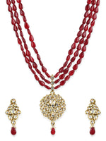 Thumbnail for Gold-Plated White Maroon Kundan Studded Beaded Handcrafted Jewellery Set - Ruby Raang - Distacart