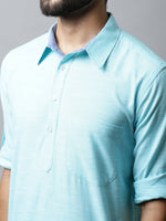 Thumbnail for Even Apparels Blue Color Pure Cotton Solid Men's Kurta With Shirt Collar (SLD1132) - Distacart