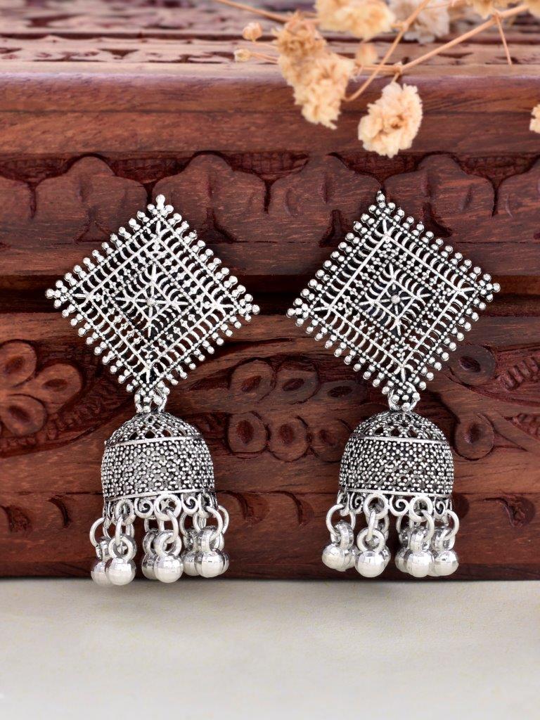 VOJ Silver Plated Oxidised Jhumka - Distacart