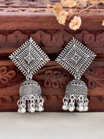 Thumbnail for VOJ Silver Plated Oxidised Jhumka - Distacart