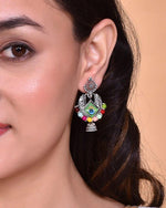 Thumbnail for VOJ Silver Plated Peacock Contemporay Jhumka Earrings - Distacart