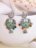 Thumbnail for VOJ Silver Plated Peacock Contemporay Jhumka Earrings - Distacart