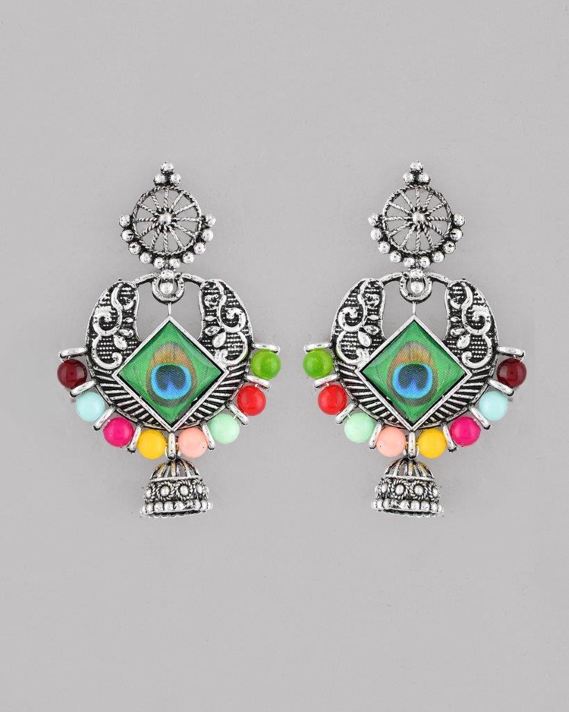VOJ Silver Plated Peacock Contemporay Jhumka Earrings - Distacart
