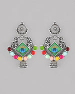 Thumbnail for VOJ Silver Plated Peacock Contemporay Jhumka Earrings - Distacart