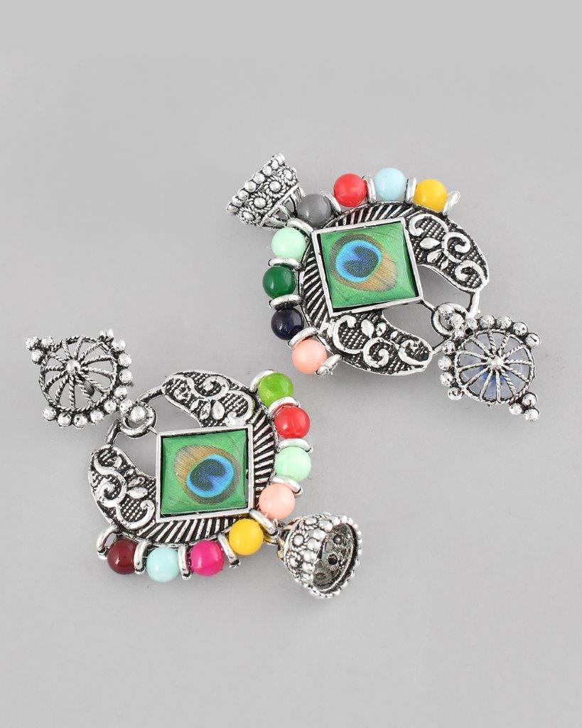 VOJ Silver Plated Peacock Contemporay Jhumka Earrings - Distacart