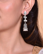 Thumbnail for VOJ Studded Oxidised Silver Plated Contemporary Drop Earrings - Distacart