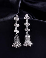 Thumbnail for VOJ Studded Oxidised Silver Plated Contemporary Drop Earrings - Distacart